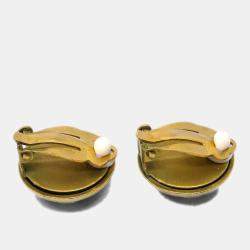 Pre Owned Chanel Button Earrings Clip-On Black Gold