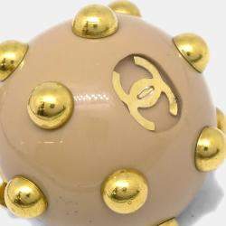Pre Owned Chanel CC Logos Studs Button Earrings Beige Gold Clip-On