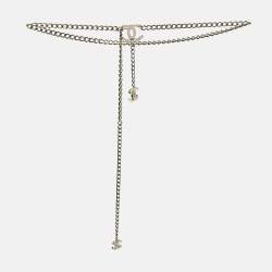 Pre Owned Chanel CC Enamel Silver Tone Chain Belt