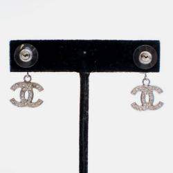 Pre Owned Chanel Crystal CC Drop Earrings