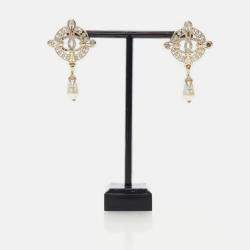 Pre Owned Chanel Coco Mark Faux Pearl Drop Earrings