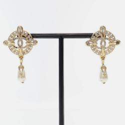 Pre Owned Chanel Coco Mark Faux Pearl Drop Earrings