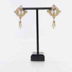 Pre Owned Chanel Coco Mark Faux Pearl Drop Earrings