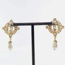 Pre Owned Chanel Coco Mark Faux Pearl Drop Earrings
