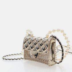 Pre Owned Chanel Gold Lambskin Leather Handbag Necklace