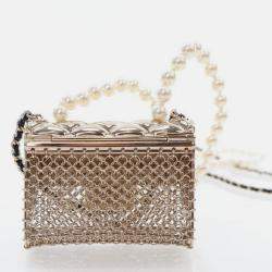 Pre Owned Chanel Gold Lambskin Leather Handbag Necklace