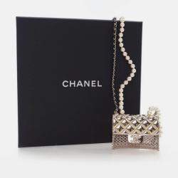 Pre Owned Chanel Gold Lambskin Leather Handbag Necklace