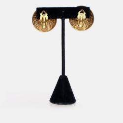 Pre Owned Chanel Vintage Gold Medallion Clip On Earrings