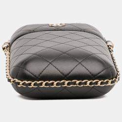Pre Owned Chanel Black CC Quilted Lambskin Chain Around Phone Holder