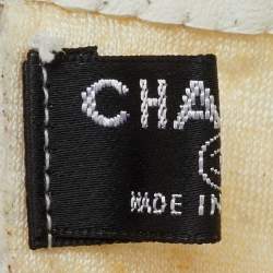 Pre Owned Chanel Off White Leather and Tweed CC Pearl Embellished Fingerless Gloves Size 8