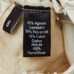 Pre Owned Chanel Off White Leather and Tweed CC Pearl Embellished Fingerless Gloves Size 8