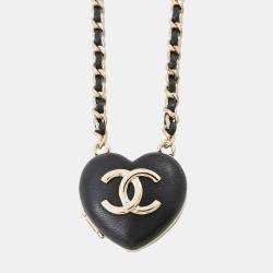 Pre Owned Chanel CC Logo Mirror Black Lambskin Necklace 