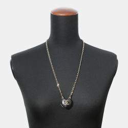 Pre Owned Chanel CC Logo Mirror Black Lambskin Necklace 