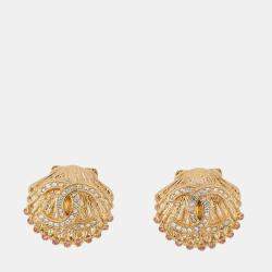 Pre Owned Chanel Earring Gold Gold Plated Rhinestone