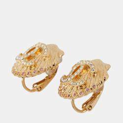 Pre Owned Chanel Earring Gold Gold Plated Rhinestone