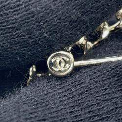 Pre Owned Chanel Cc Logo Round Star Brooch Champagne Gold Gold Plated Rhinestone Faux Pearl