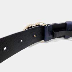 Pre Owned Chanel Navy Leather Logo Belt