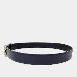 Pre Owned Chanel Navy Leather Logo Belt