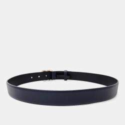 Pre Owned Chanel Navy Leather Logo Belt