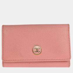 Pre Owned Chanel Pink Calfskin Key Case Small