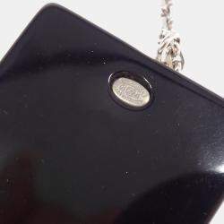 Pre Owned Chanel Silver Acrylic Rectangle Pendant Necklace Rhinestone