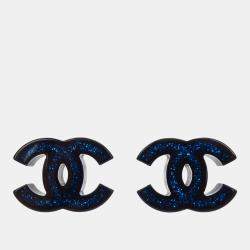 Pre Owned Chanel CC Piercing Earrings Black