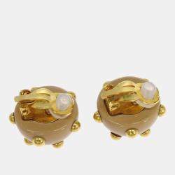 مملوكة مسبقًا Chanel Studded Button Earrings Clip-On Gold Beige