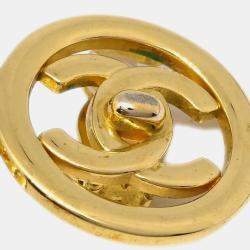 Pre Owned Chanel CC Turnlock Button Earrings Gold Clip-On