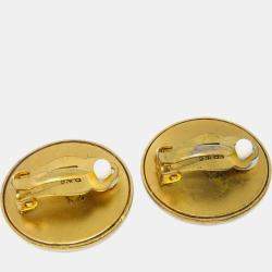 Pre Owned Chanel Button Earrings Clip-On Gold