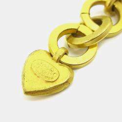 Pre Owned Chanel Heart Dangle Earrings Clip-On Gold