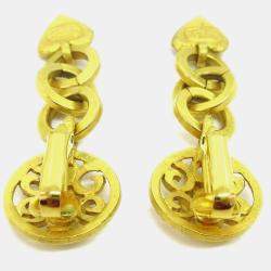 Pre Owned Chanel Heart Dangle Earrings Clip-On Gold
