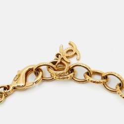 Pre Owned Chanel CC Crystals Faux Pearl Beads Gold Tone Cutwork Logo Charm Beaded Bracelet