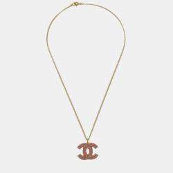 Pre Owned Chanel CC Chain Pendant Necklace Rhinestone Gold 02P