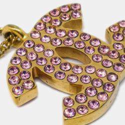 Pre Owned Chanel CC Chain Pendant Necklace Rhinestone Gold 02P