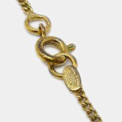 Pre Owned Chanel CC Chain Pendant Necklace Rhinestone Gold 02P