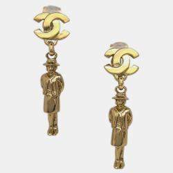 Pre Owned Chanel Dangle Earrings Clip-On Gold 02P