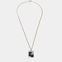 Pre Owned Chanel Cambon Ligne Chain Necklace Pendant Gold White 05C