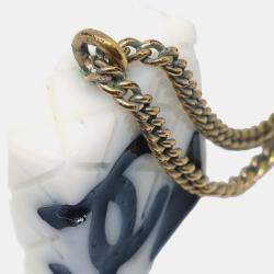 Pre Owned Chanel Cambon Ligne Chain Necklace Pendant Gold White 05C