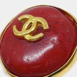 Pre Owned Chanel Red Button Earrings Clip-On 98P