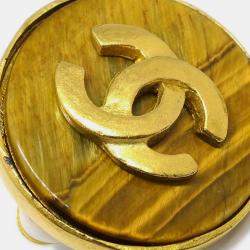 Pre Owned Chanel Button Acrylic Earrings Clip-On Brown Gold 95A