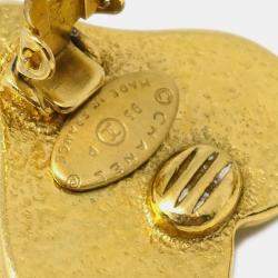 Pre Owned Chanel Gold Heart Earrings Clip-On Artificial Pearl 95P