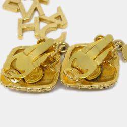 Pre Owned Chanel Gold Dangle Earrings Clip-On