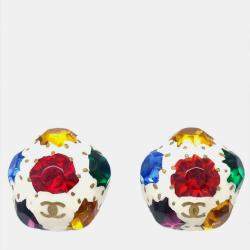 Pre Owned Chanel Gripoix Acrylic Earrings Clip-On White 98P