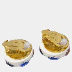 Pre Owned Chanel Gripoix Acrylic Earrings Clip-On White 98P