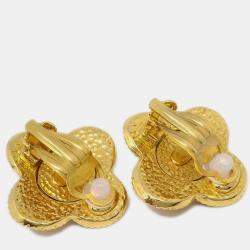 Pre Owned Chanel Cross Earrings Clip-On Rhinestone Gold 95A
