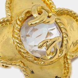 Pre Owned Chanel Cross Earrings Clip-On Rhinestone Gold 95A