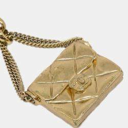 Pre Owned Chanel Dangle Earrings Handbag Clip-On Gold 02P