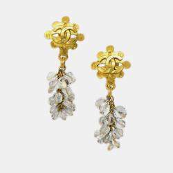 Pre Owned Chanel Dangle Earrings Clip-On Gold 94P