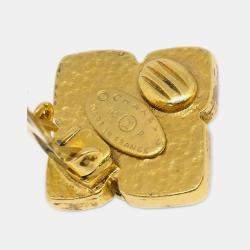 Pre Owned Chanel Gripoix Rhombus Earrings Clip-On Gold Green 95P