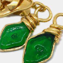 Pre Owned Chanel Gripoix Heaart Earrings Clip-On Gold 95P